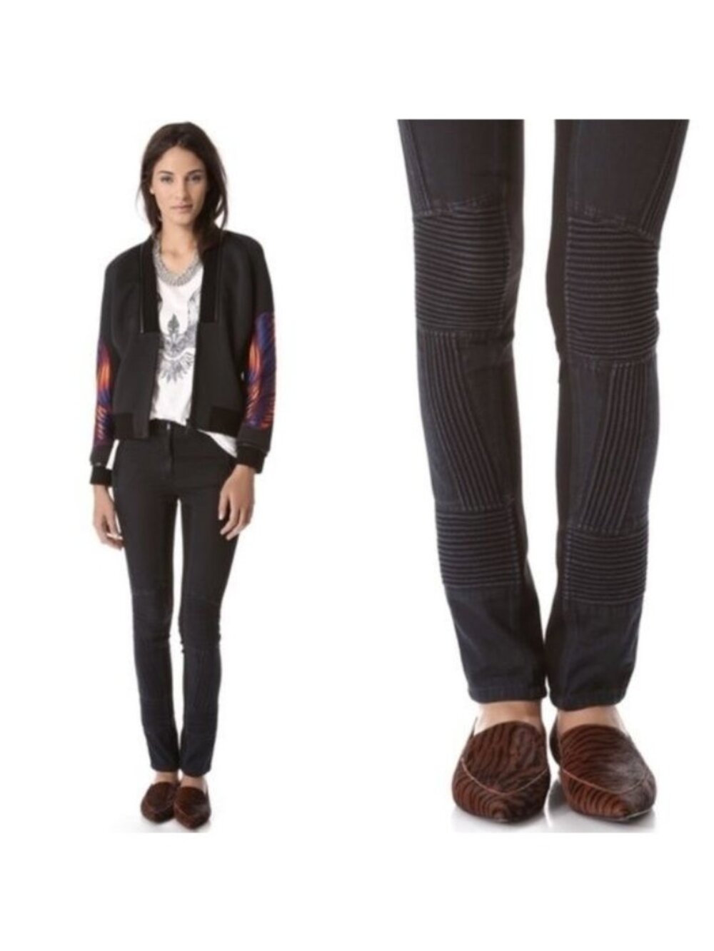 3.1 Phillip Lim Moto Pants w/ Ponte Inserts Biker Quilted Knee Pads Denim Jeans